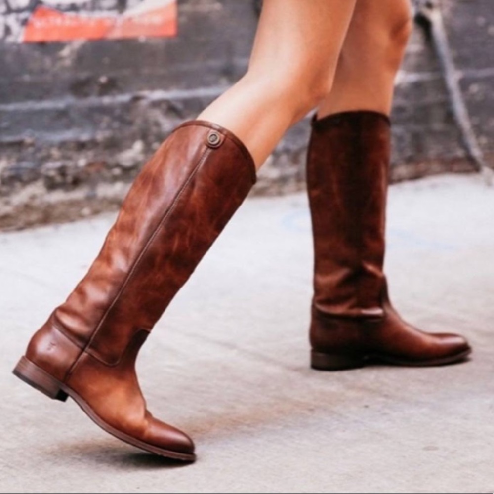 Frye Melissa Button Cognac Leather Riding Boots